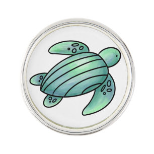 watercolor painted sea turtle cartoon blue green lapel pin