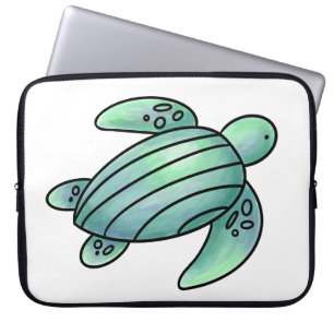 watercolor painted sea turtle cartoon blue green laptop sleeve