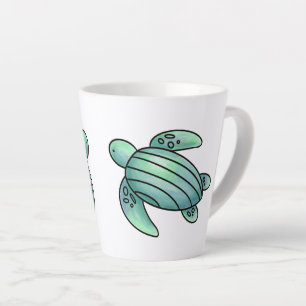 watercolor painted sea turtle cartoon blue green latte mug