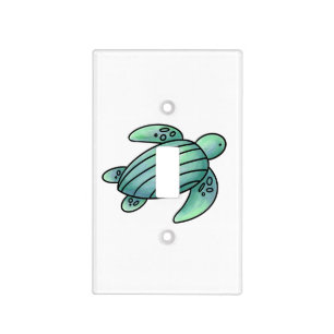 watercolor painted sea turtle cartoon blue green light switch cover