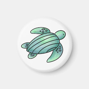 watercolor painted sea turtle cartoon blue green  magnet