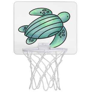 watercolor painted sea turtle cartoon blue green mini basketball hoop