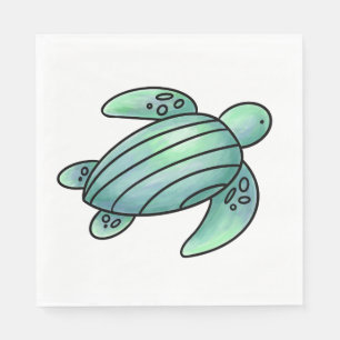 watercolor painted sea turtle cartoon blue green napkins