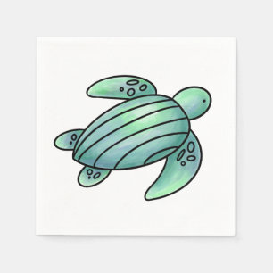 watercolor painted sea turtle cartoon blue green  napkins