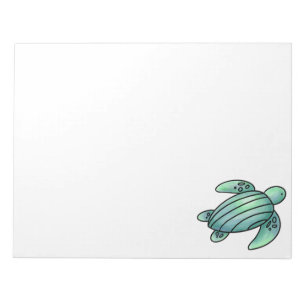 watercolor painted sea turtle cartoon blue green  notepad