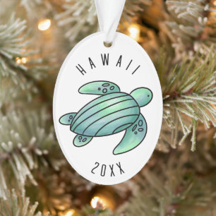 watercolor painted sea turtle cartoon blue green ornament