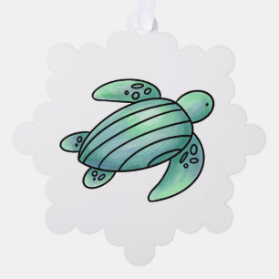 watercolor painted sea turtle cartoon blue green  ornament card