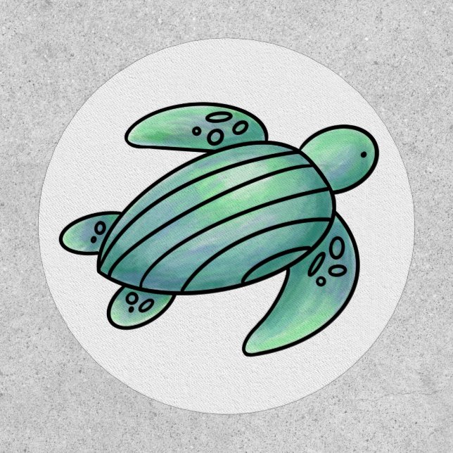 watercolor painted sea turtle cartoon blue green  patch (Front)
