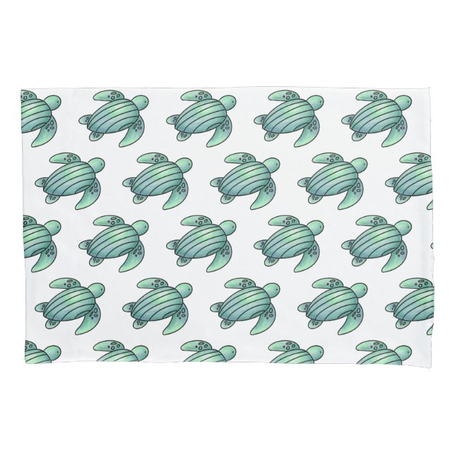 watercolor painted sea turtle cartoon blue green  pillow case (Front)