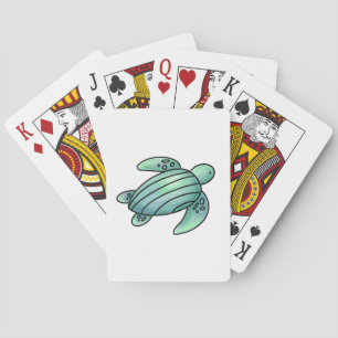 watercolor painted sea turtle cartoon blue green poker cards