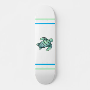 watercolor painted sea turtle cartoon blue green  skateboard