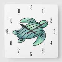 watercolor painted sea turtle cartoon blue green
