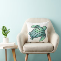 watercolor painted sea turtle cartoon blue green 
