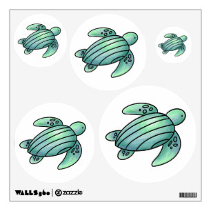 watercolor painted sea turtle cartoon blue green wall decal