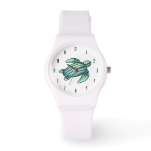 watercolor painted sea turtle cartoon blue green watch