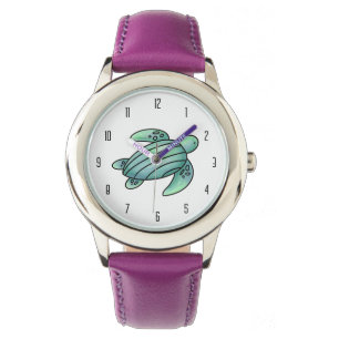 watercolor painted sea turtle cartoon blue green watch