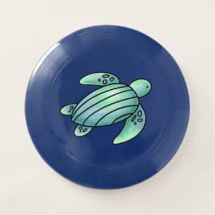 watercolor painted sea turtle cartoon blue green  Wham-O frisbee