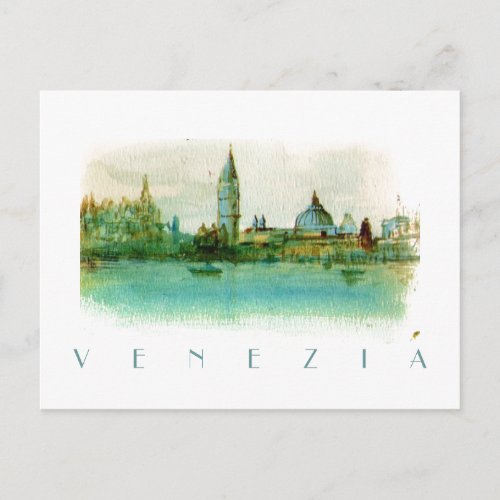Watercolor Painted Sketch Postcard of Venice ITALY