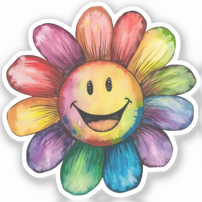 Watercolor painted Smiling Flower Sticker (Front)