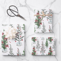 Watercolor-Painted Sparse Holiday Christmas Trees