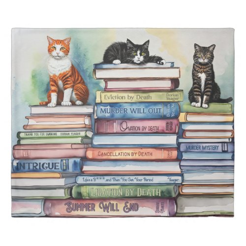 Watercolor Painted Stack of Reading Books Duvet Cover