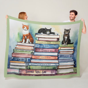 Watercolor Painted Stack of Reading Books Fleece Blanket