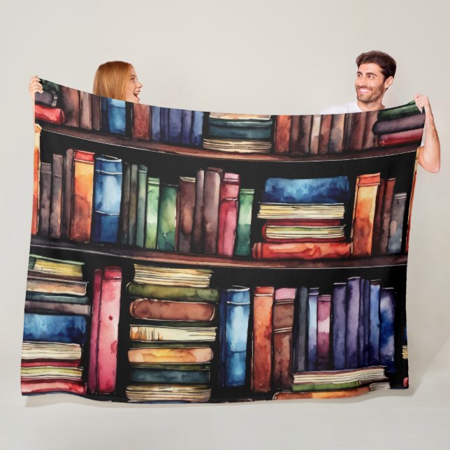 Watercolor Painted Stack of Reading Books Fleece Blanket (In Situ)