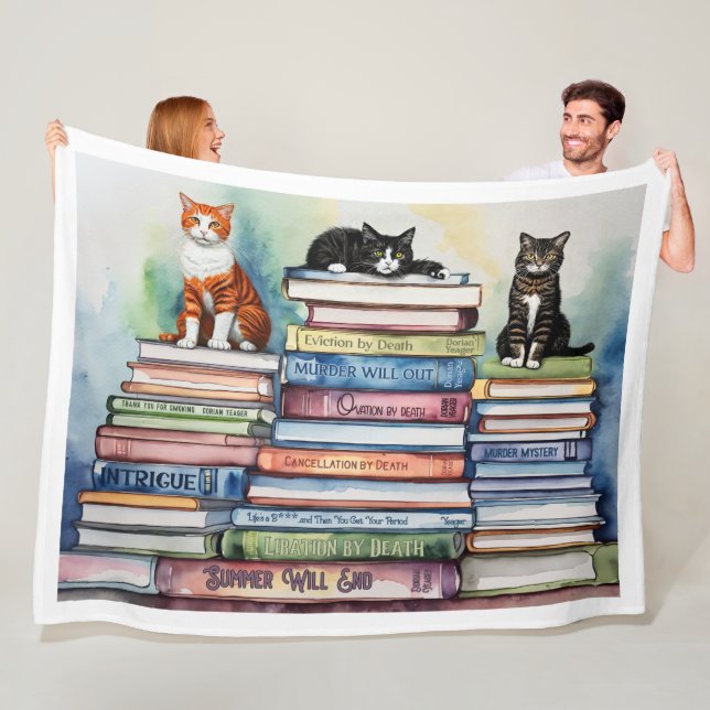 Watercolor Painted Stack of Reading Books Fleece Blanket (In Situ)