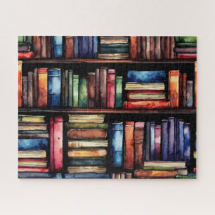 Watercolor Painted Stack of Reading Books Jigsaw Puzzle