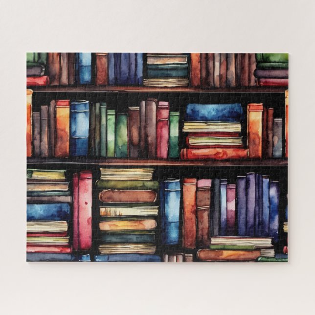 Watercolor Painted Stack of Reading Books Jigsaw Puzzle (Horizontal)
