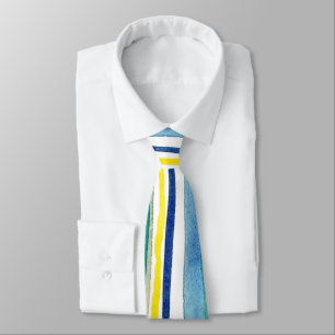 Watercolor Painted Stripes Tie – Blue & Yellow 