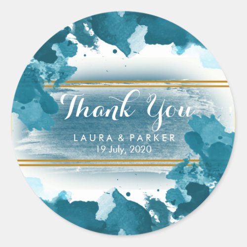 Watercolor Painted  Thank You Wedding Artist Classic Round Sticker