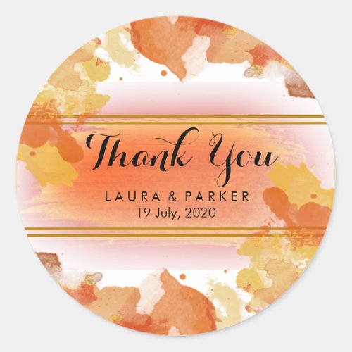 Watercolor Painted  Thank You Wedding Artist Classic Round Sticker