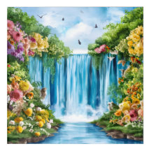 Watercolor painted waterfall