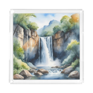 Watercolor painted waterfall acrylic tray