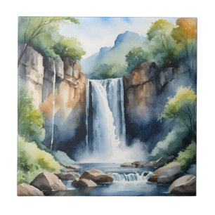 Watercolor painted waterfall ceramic tile