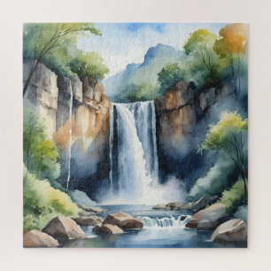 Watercolor painted waterfall jigsaw puzzle