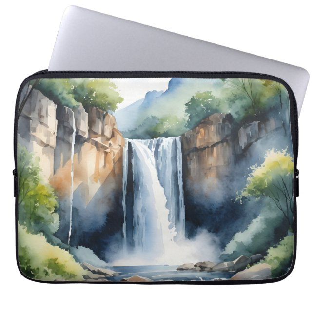 Watercolor painted waterfall laptop sleeve (Front)