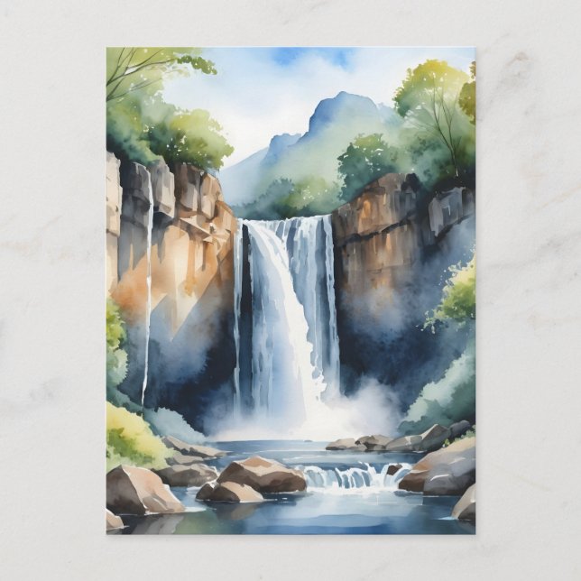 Watercolor painted waterfall postcard (Front)