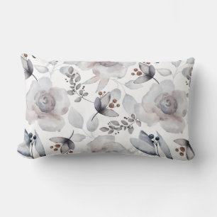 Watercolor Painted Winter Holly Flowers Nature Lumbar Pillow