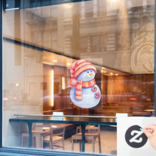 Watercolor Painted Winter Snowman Business Window Cling