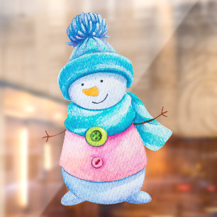 Watercolor Painted Winter Snowman Business Window Window Cling