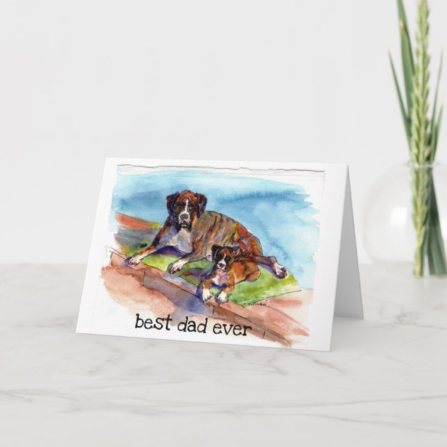 watercolor painting 2 Boxers, Beezer & pup, Sputz Card (Front)