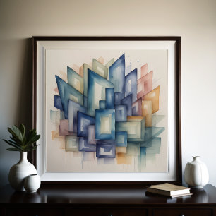 Watercolor Painting Abstract Modern Geometric 1:1 Poster