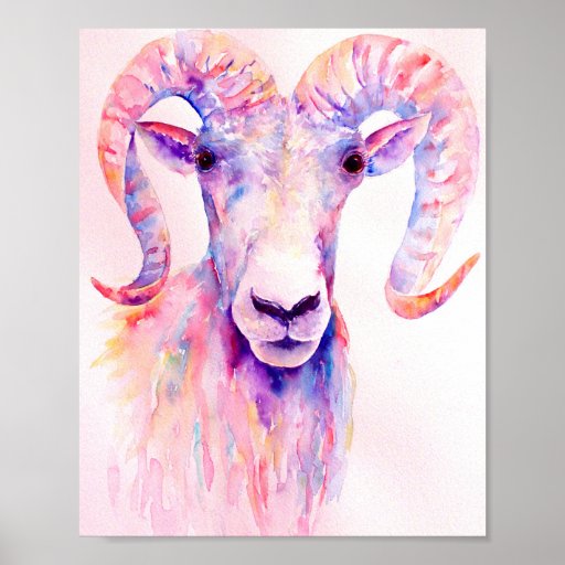 Watercolor Painting Abstract Ram Poster | Zazzle