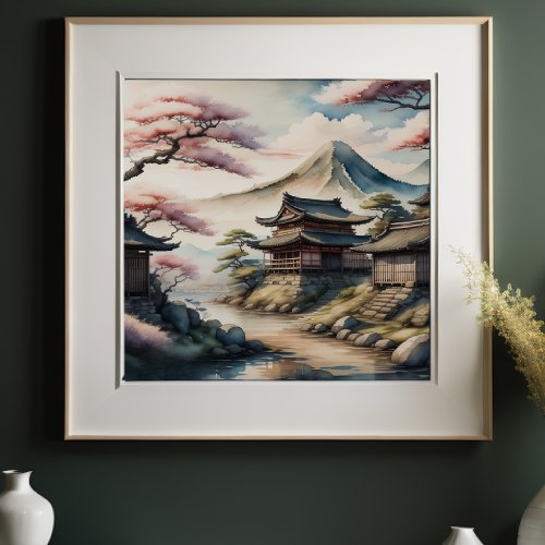 Watercolor Painting Ancient Japanese Village 11 Poster
