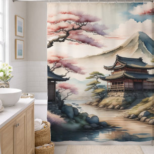 Watercolor Painting Ancient Japanese Village Shower Curtain