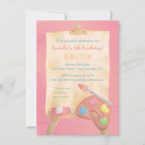 Watercolor Painting Arts Kids Birthday Party Invitation