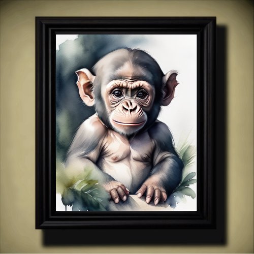 Watercolor Painting Baby Chimpanzee Nursery 54 Poster