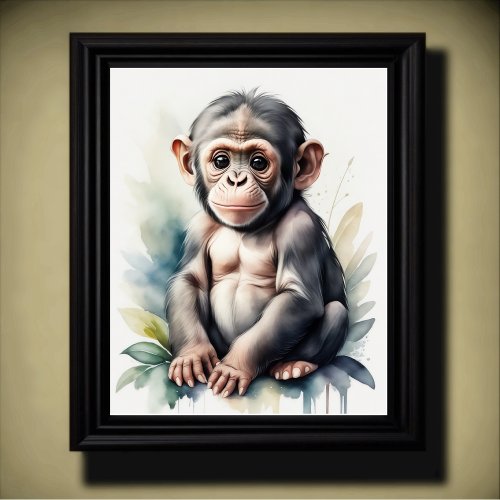 Watercolor Painting Baby Chimpanzee Nursery 54 Poster